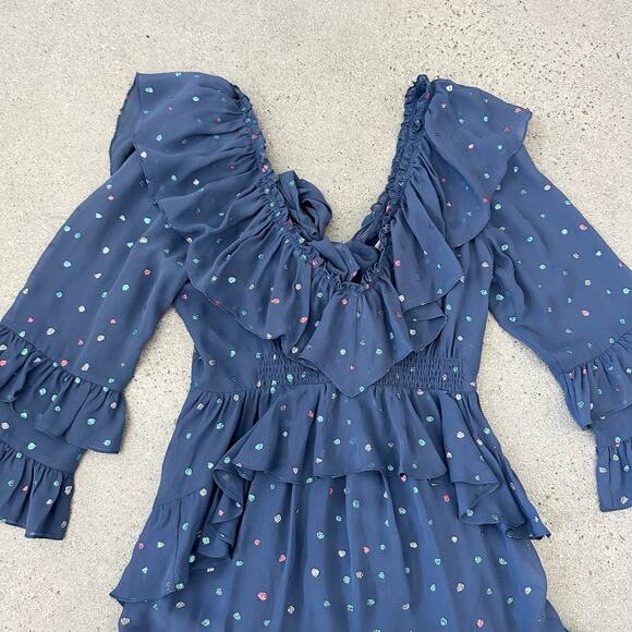 Rebecca Taylor Silk Glitter Gem Chiffon Ruffle Dress - Picture 2 of 8